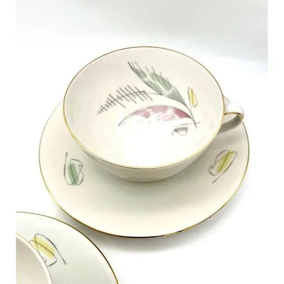 MCM Cup & Saucer Pair Atomic Leaf Feather Design Seltmann Weiden Bavaria Ingrid - Picture 3 of 7